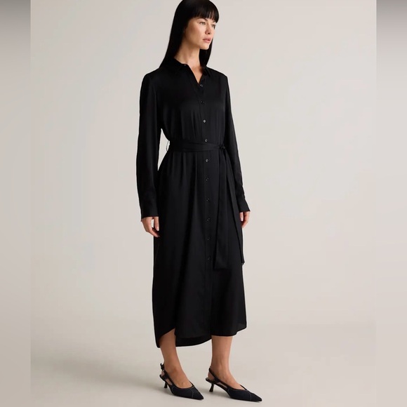 Quince Dresses & Skirts - Quince black stretch washable silk shirtdress size small- NWOT
